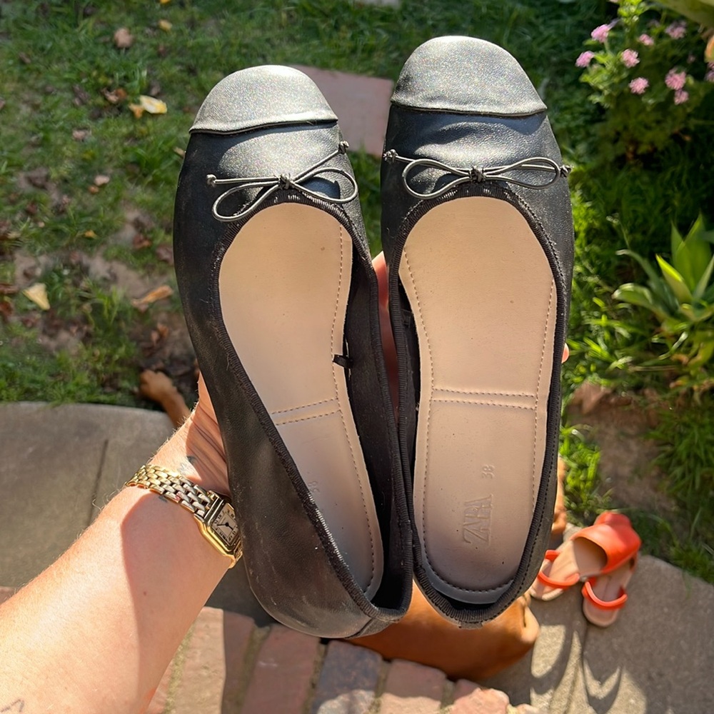 Zara size 38 black ballet shoes